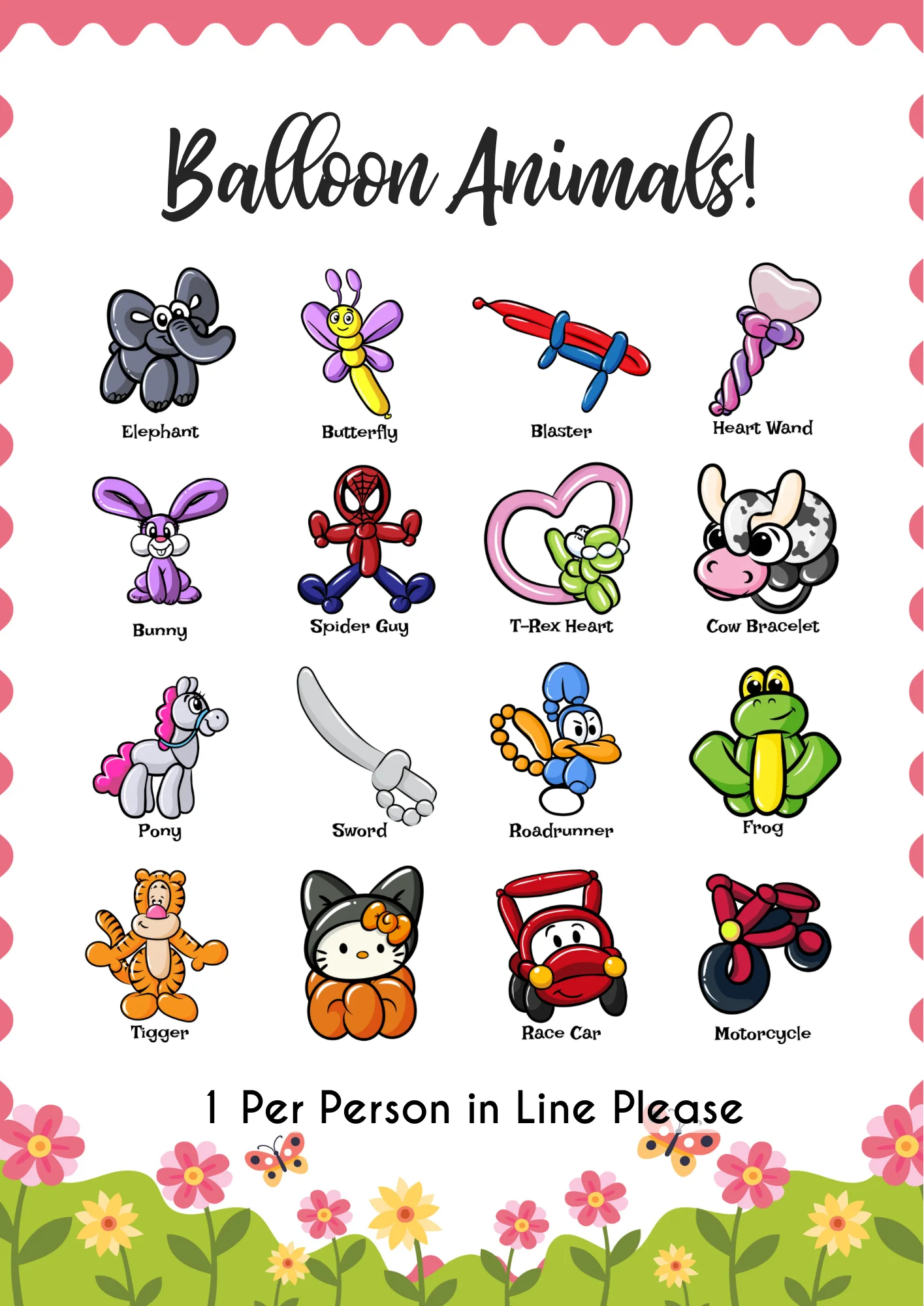 Balloon twisting design menu page 2
