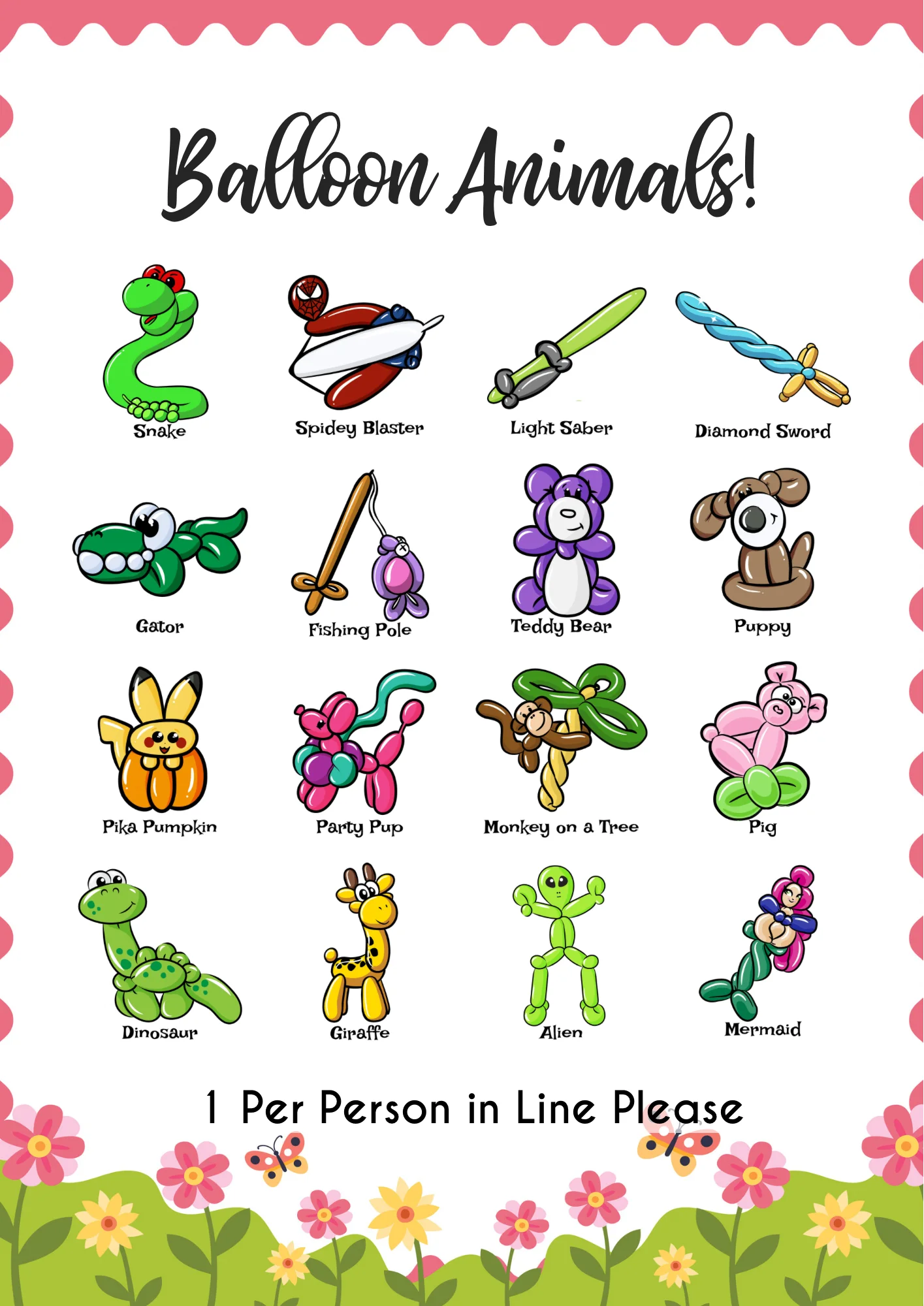 Balloon twisting design menu page 3